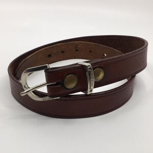 Vintage Cabelas cowhide leather belt brass grommets silver tone buckle Sz 32